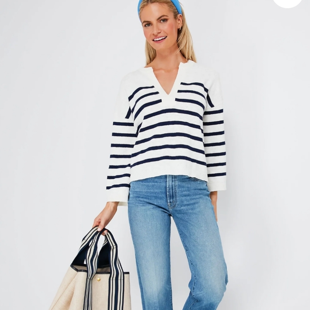 Vineyard Vines Marshmallow Stripe Notch Neck Pullover